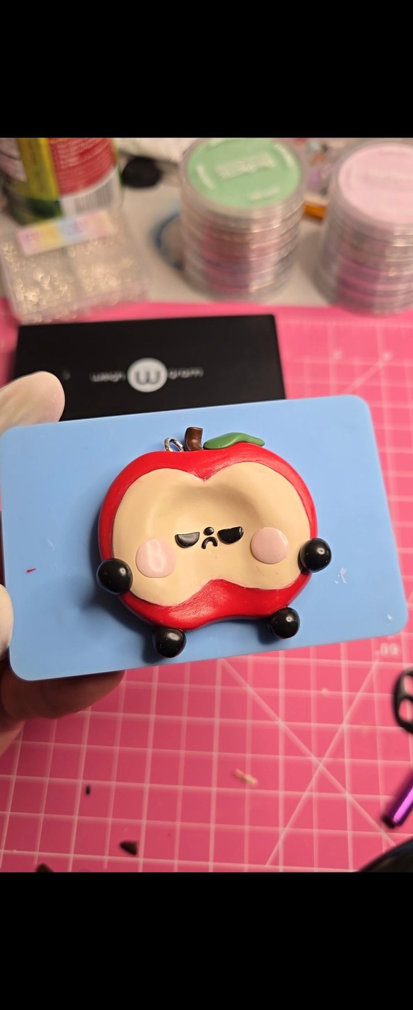 Sunny Apple Worry Stone Keychain (finished pics coming soon) - PeachCharmory